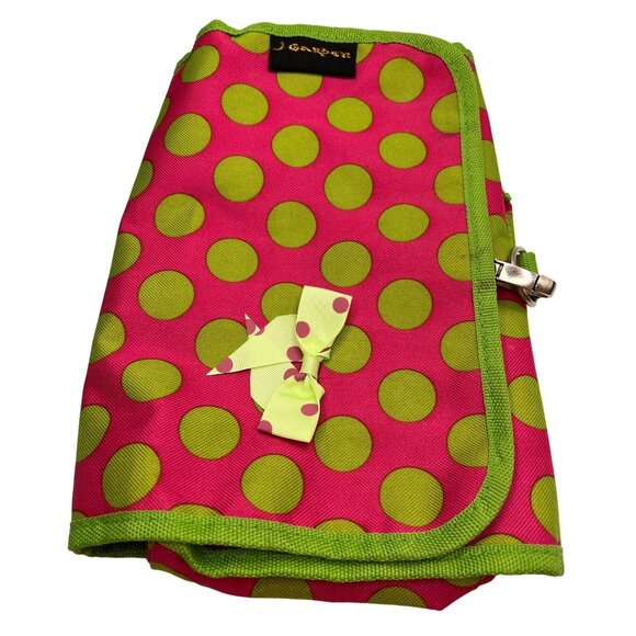 J Garden Hanging Toiletry Bag Bright Polka Dot Mesh Plastic Pockets Travel Must - Picture 2 of 8